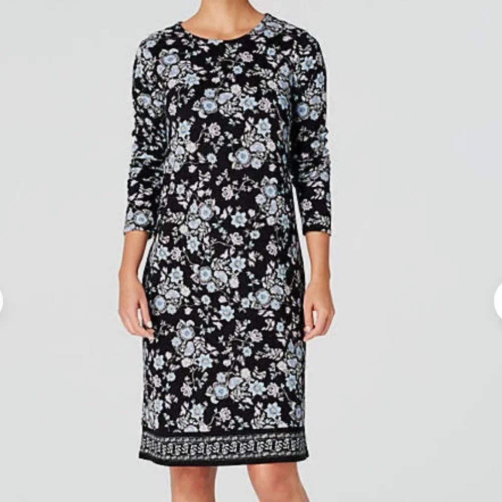 NWT J Jill Long Sleeve Stretch CrissCross Tie Back Black Floral Shift Dress S
